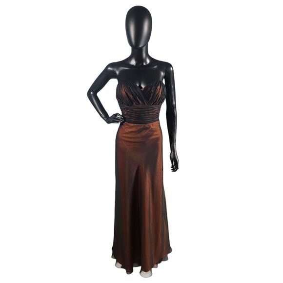 NWOT Black Overlay/Cognac Sweetheart Strapless Maxi Formal Dress - Da Vinci - Picture 1 of 8